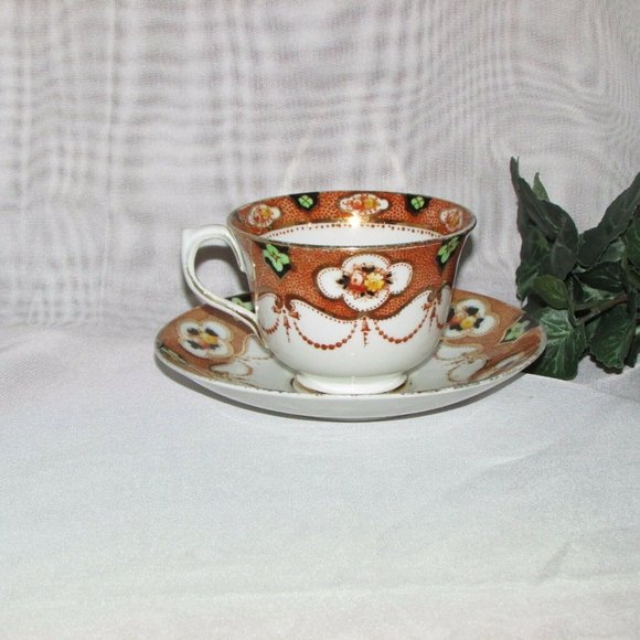 Antique Royal Albert Crown China Cup & Saucer Imari Style Cottagecore Vintage - Picture 10 of 13